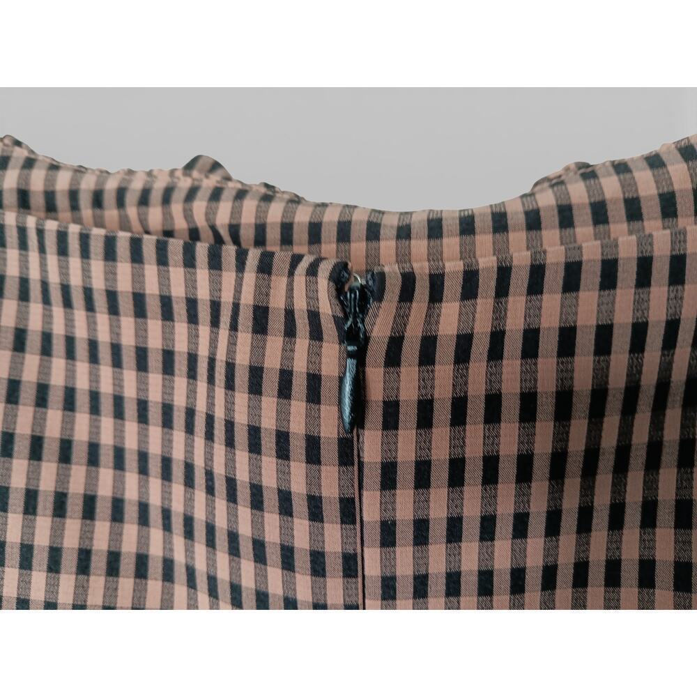 Capulet Brown Black Gingham Puff Sleeve Square Neck Puff Sleeve Dress Size M - Picture 11 of 14